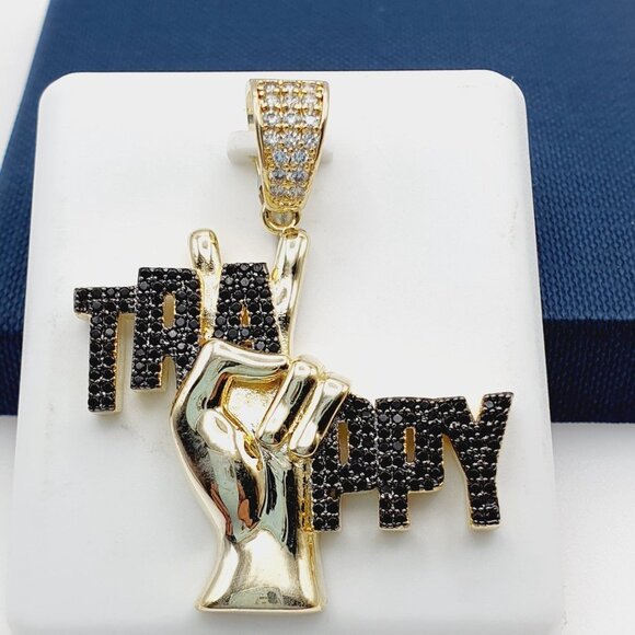 14K Gold Plated Cubic Zircon Pendant, INUS1BR258 - Picture 1 of 8